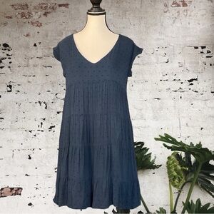 $10$ add on SOCIALITE- navy blue Swiss dot tiered babydoll mini dress.  small